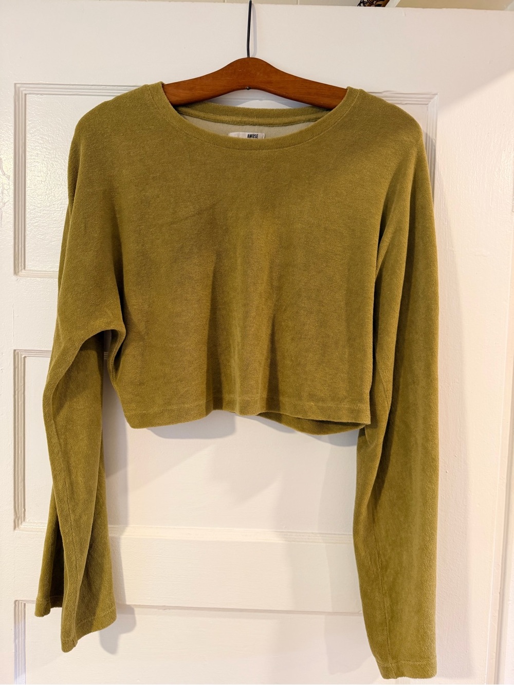 Amuse Society Olive Green Cropped Long-Sleeve Top